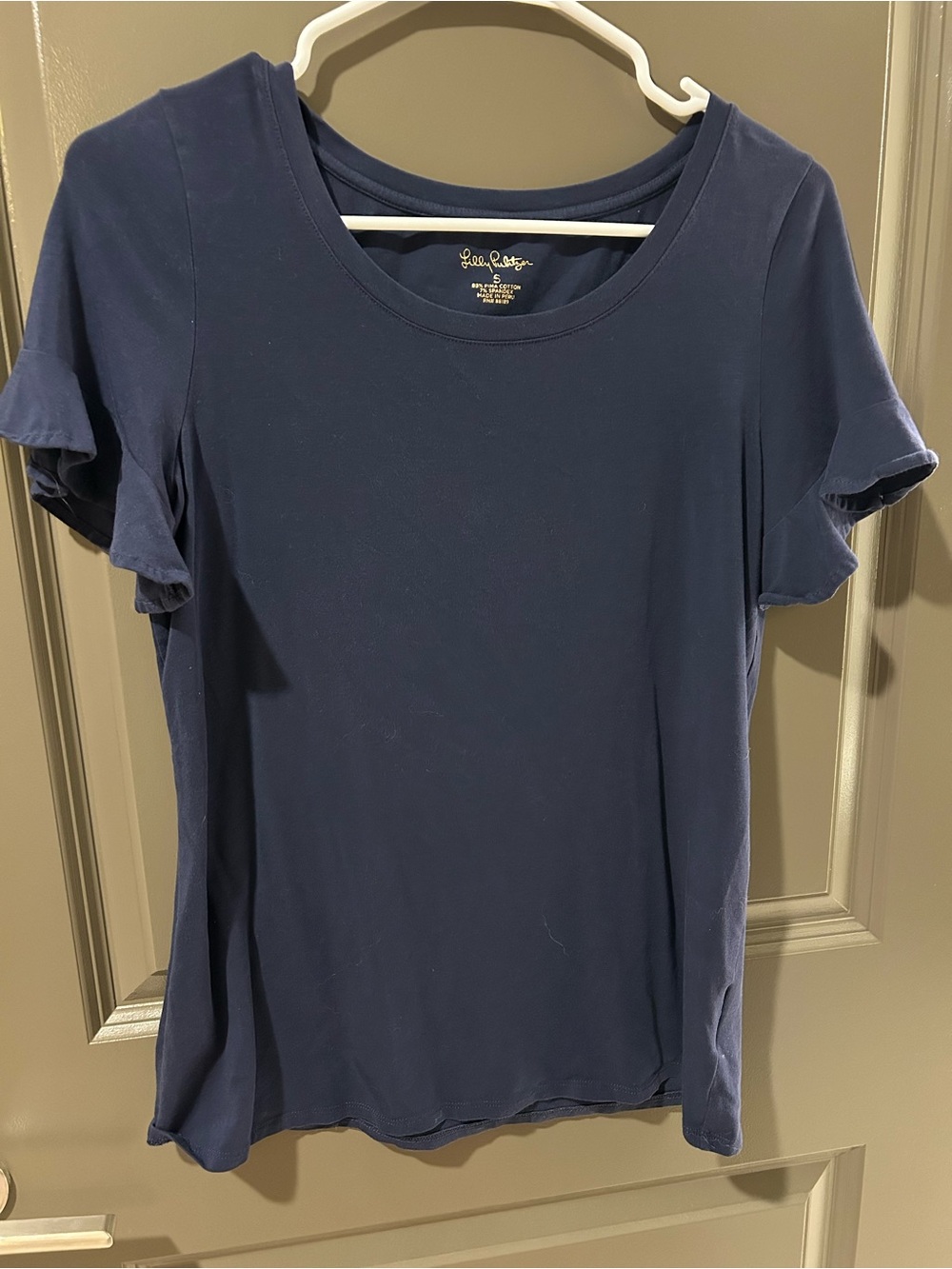 Lilly Pulitzer Navy Ruffle Sleeve Tee - Women's Top Size S